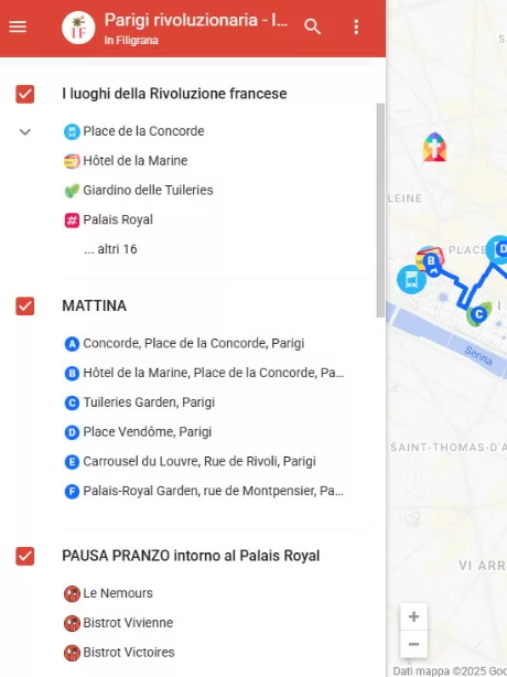mappa itinerario rivoluzione con didascalie