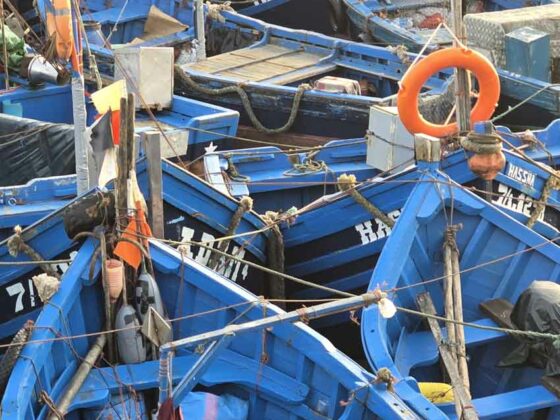 Essaouira, Skala du port, bateaux bleus
